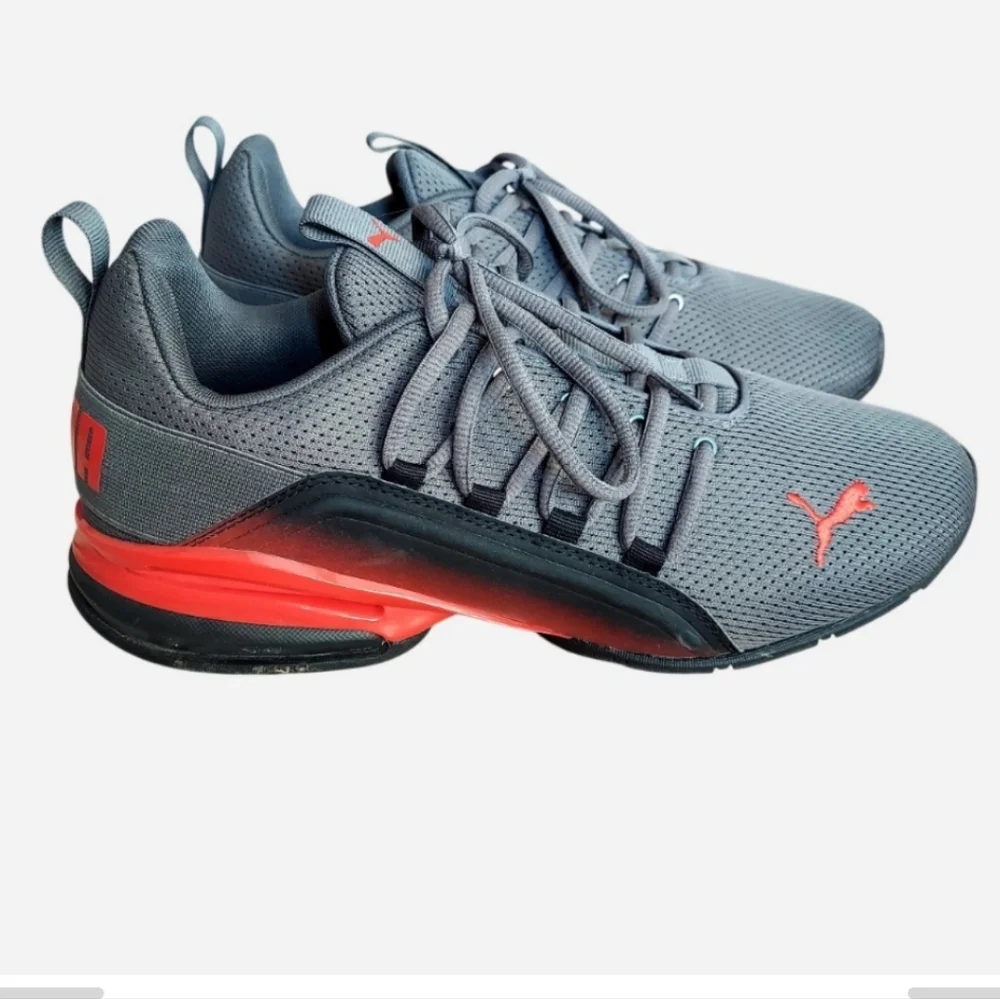 Puma Gray & Red Men's Axelion Interest Fade Running Shoes Size 9.5
